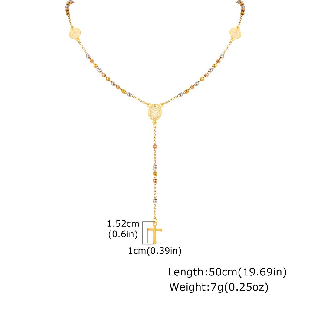 Vnox Dreifarbige Rosenkranz Jungfrau Maria Halskette Für Frauen Edelstahl Modeschmuck Heiliger Benediktus Kreuz Y-förmige Halskette