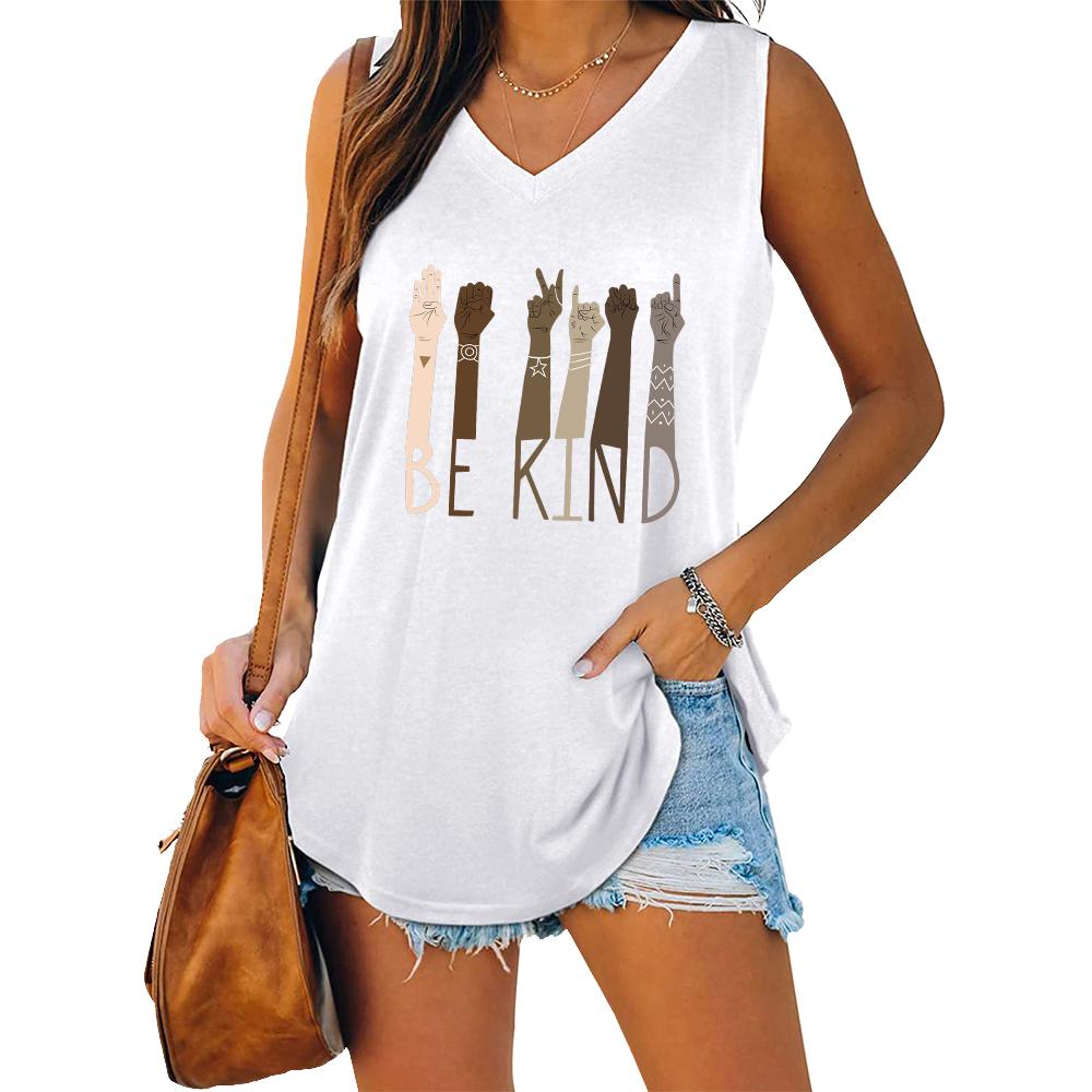Women Fashion V Collar Tank Top Women Casual Sleeveless T-shirt