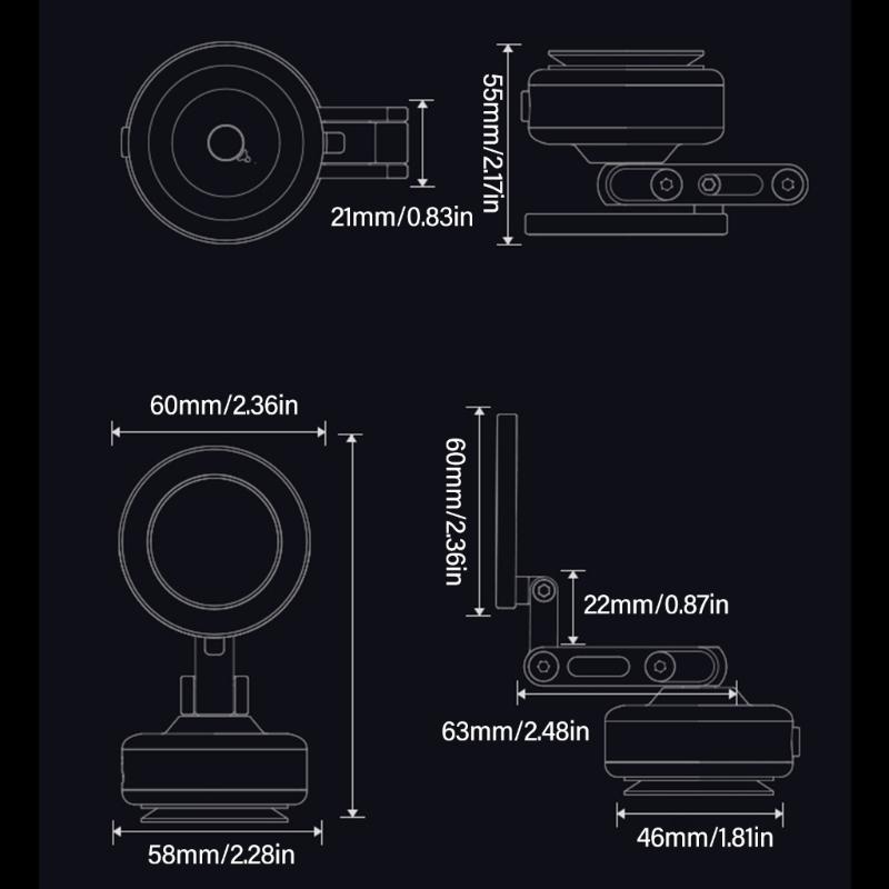 Bezpečný držák na telefon do auta na ventilační mřížku s přísavkou na čelní sklo, magnetický stojan, vakuová přísavka, otáčení o 360 stupňů, nastavitelný pozorovací úhel