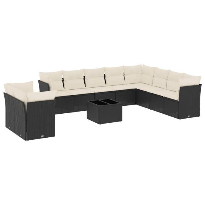 VidaXL Salon de Jardin avec Coussins 11 pcs, Canapés de Terrasse, Ensemble de Meubles de Patio, Mobilier d'Extérieur, Noir 3249705