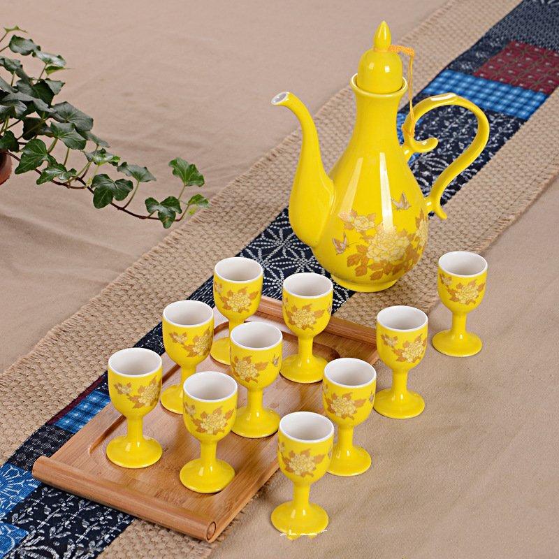 Керамический декантер для байцзю и набор чарок Shangqi (Желтый павлин)