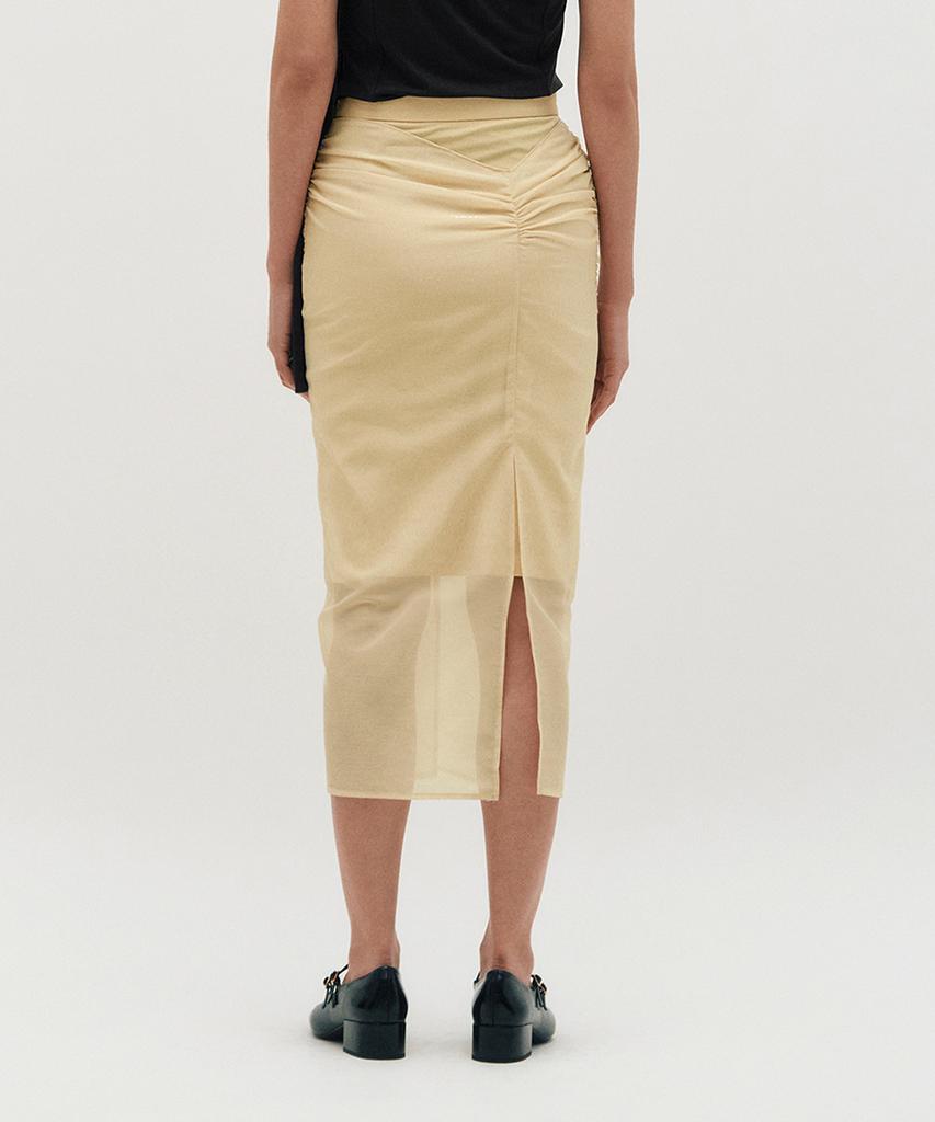 Kimjisu Sheer Shirring Slit Skirt _ Yellow