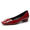 2026 Elephant Grey Patent Leather Chunky Heel Buckle Shoes - 2.5CM Square Toe, Low Cut Women's Heels