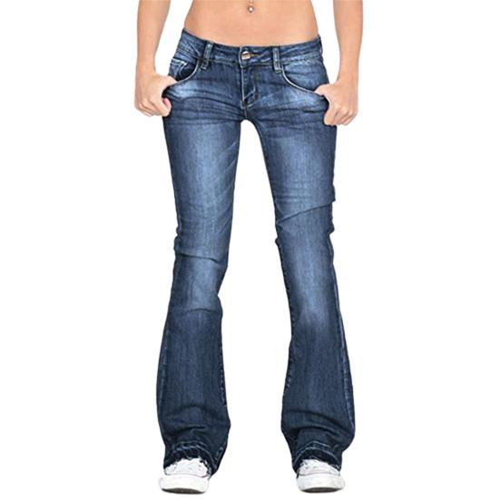 

Casual Lady Jeans Mid Waist Plus Size Flare Design Denim Pants for Daily