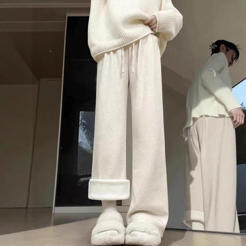 Narrow version wide-leg pants women's new autumn and winter velvet vertical straight casual small white glutinous rice pants
