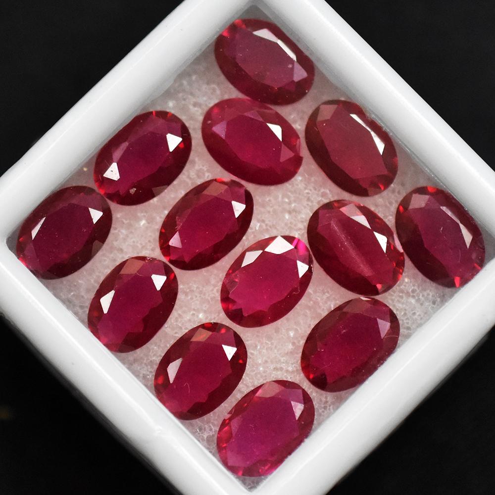 Natural Red Ruby Oval Cut 6 Pcs 7x5 Mm Lot Certified Vintage Jewelry Gemstone