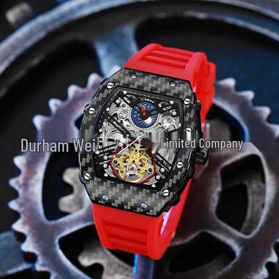 Kauçuk Kordonlu Durham Weida Erkek Tonneau İskelet Tourbillon Otomatik Saat.