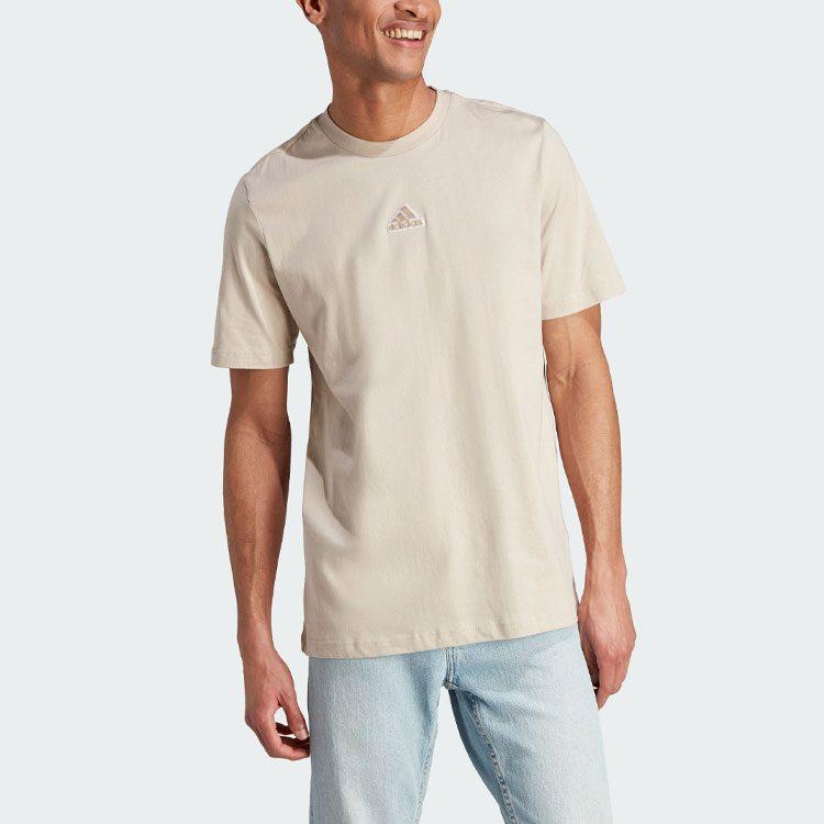 adidas T Shirts Men's Beige Crew Neck Moderate Straight Fit HY1333
