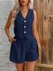 European-American Linen Tank Top & Shorts Commute Set – V-Neck Spring/Summer Women's Casual Wear