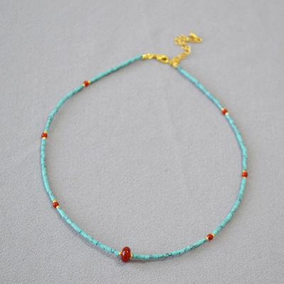 Thousands of Miles of Country, New Chinese Imitation Nanhong Agate Necklace, Female National Style Synthetic Turquoise Collarbone Chain Girlfriend