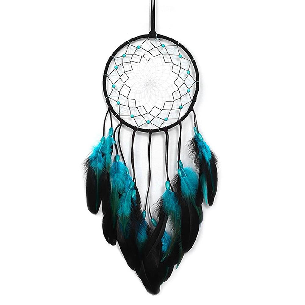 

Blue Feather Dream Catcher Hanging Decor Wind Chime Home Wall Ornament with LED Light Strip Type A