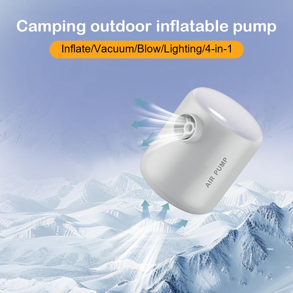 Outdoor camping quick inflation deflation cordless portable air pump with LED light mini air compressor rechargeable 4KPa 4 outlet nozzle