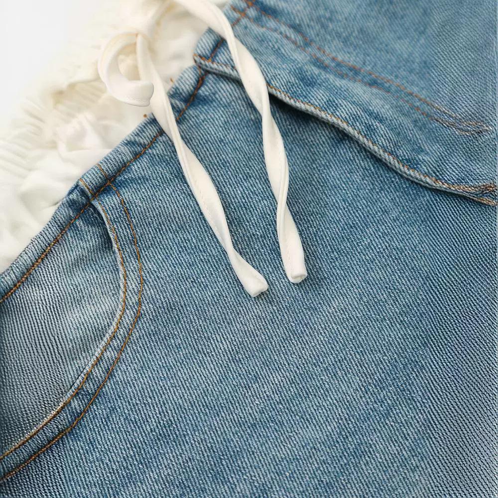 Women's Street Patchwork Denim Mini Skirt Retro High Waist Fashion Slim Lace Up Skirt Women's Summer Casual Short Skirt