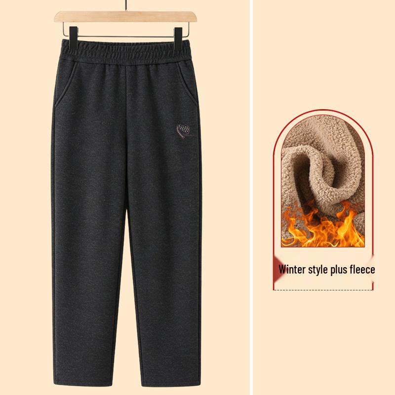 Middle-aged Women's Velvet-Lined Woolen Straight-Leg Pants for Autumn/Winter