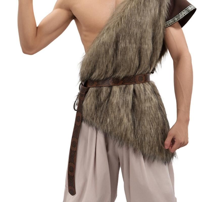 Men Vikinges Vest Medieval Faux Furs Waistcoat Coat Outwear Warriour Renaissances LARP Cosplay Costume for Halloween