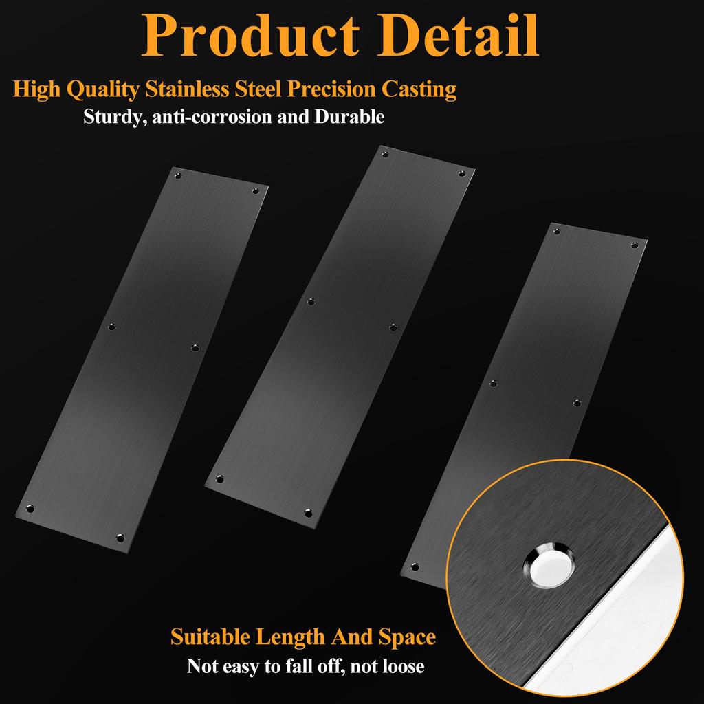 3 ks Push Door Plate 15X3,5" Nerezová ocelová deska pro tlačení dveří, Nášlapná deska dveří, Kovová deska na ochranu dveří s 1