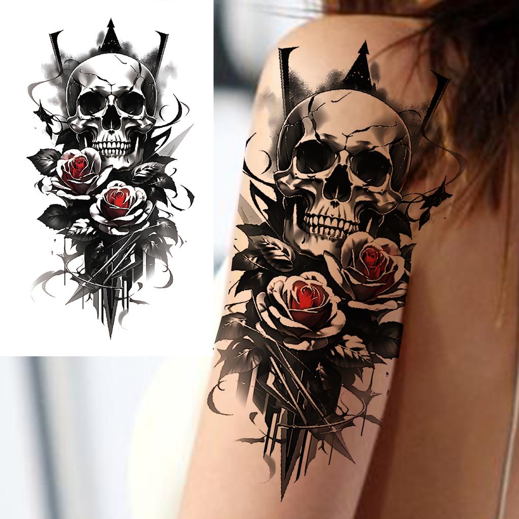 1 Sheet Wolf Tiger Astronaut Dragon Skeleton Temporary Tattoos For Women Men Adults Fake Skull Flower Tattoo Sticker Waterproof