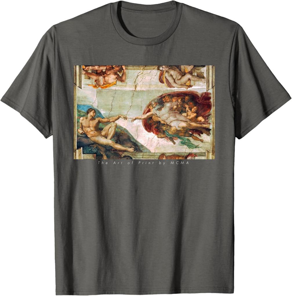 De Schepping van Adam Michelangelo Sixtijnse Kapel Grafisch T-shirt Casual Korte Mouw Katoenen T-shirt voor Mannen