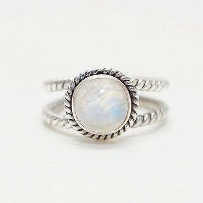Rainbow Moonstone Round Gemstone Stackable Ring, 925 Sterling Silver Ring, Birthstone Ring, Bohemian Ring, Handmade Jewelry, Ring For Women