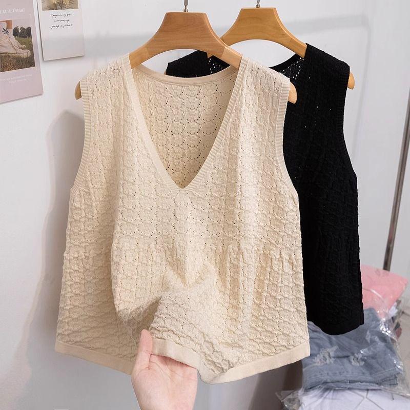 Plus-Size French Hollow V-Neck Sleeveless Camisole - Summer Loose Fit, 2-300 Jin Women's Top