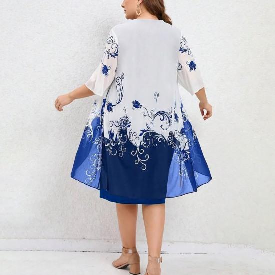 Vestido de capa de talla grande para mujer con sobrecapa de gasa floral, vestido formal bodycon lápiz midi para boda, fiesta de cóctel, trabajo