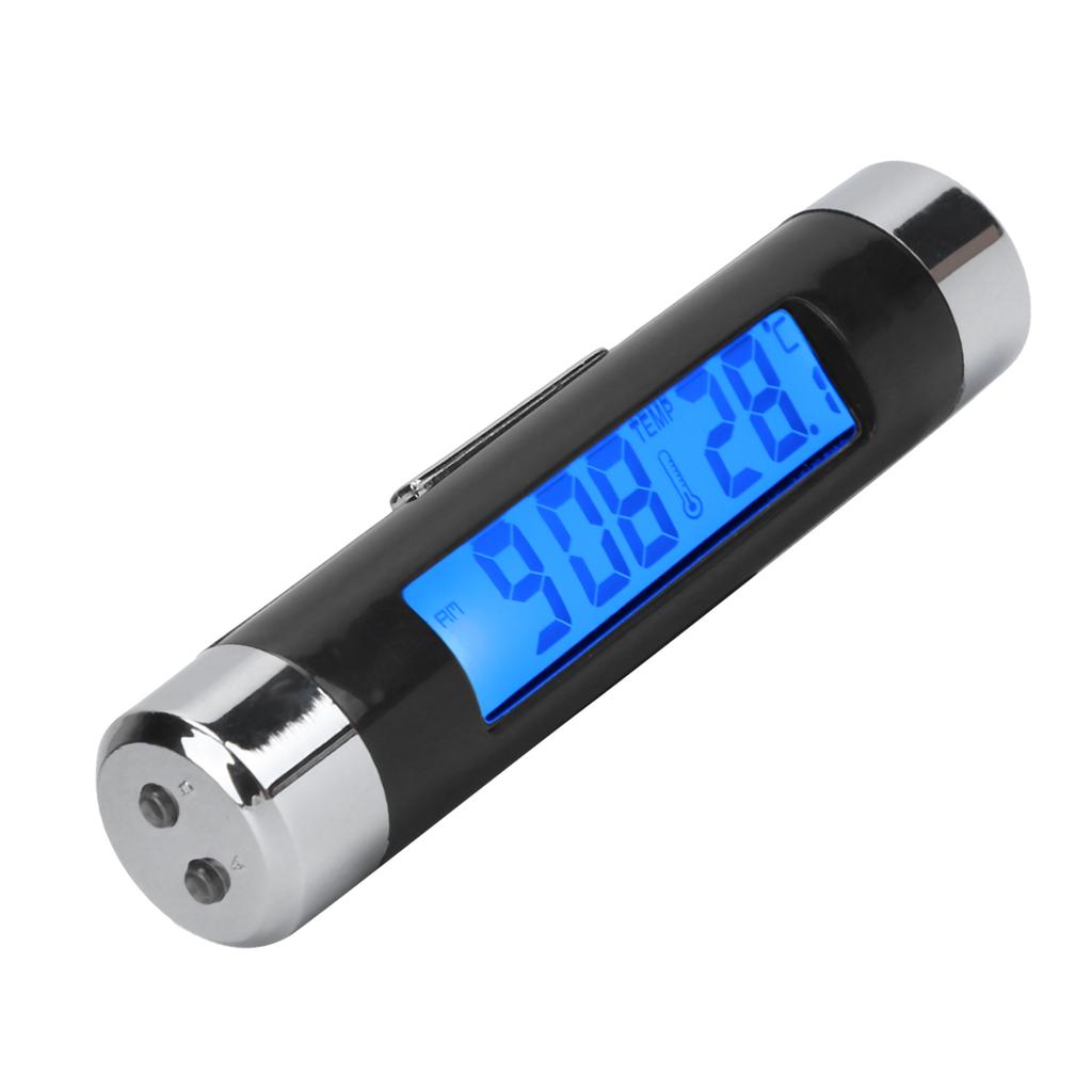 2‑in‑1 Car Digital Thermometer Black Dashboard Blue Backlight Calendar Clock Temperature Gauge