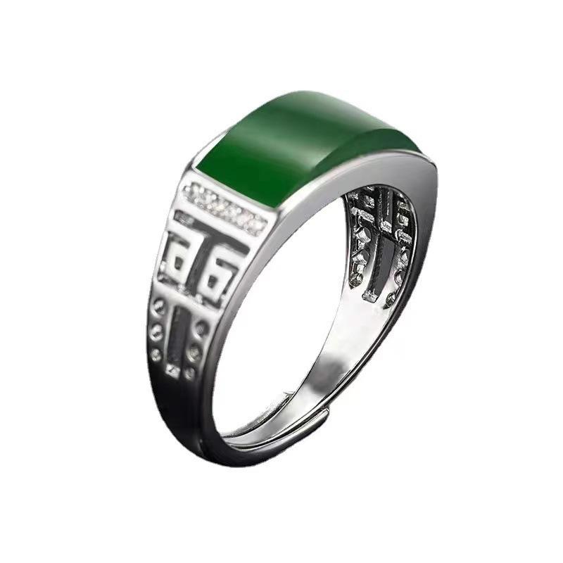 Men Hip Pop Green Glass Open Ring
