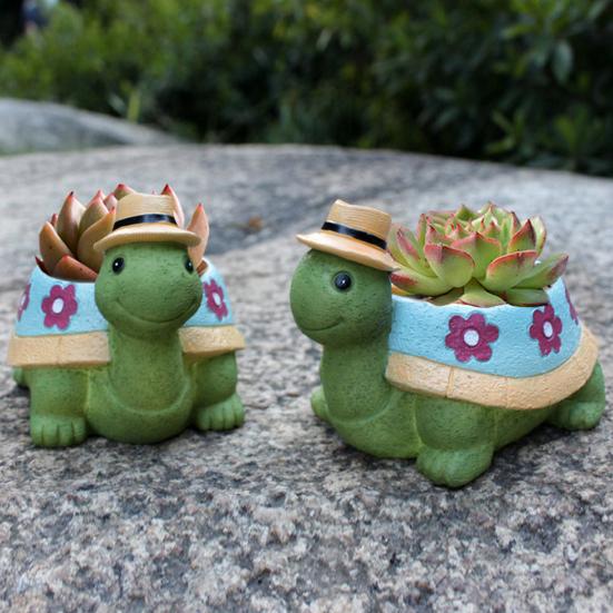 Turtle Plant Pot Decoration High Durability Waterproof Cartoon Cute Turtle Animal Succulents Holder Resin Flower Pot