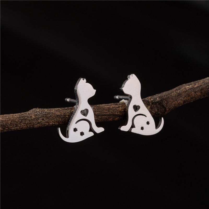 Cute Cat Stainless Steel Stud Earrings for Women Persian Cat Ear Jewelry Girls Student Birthday Earring Gifts Accessories