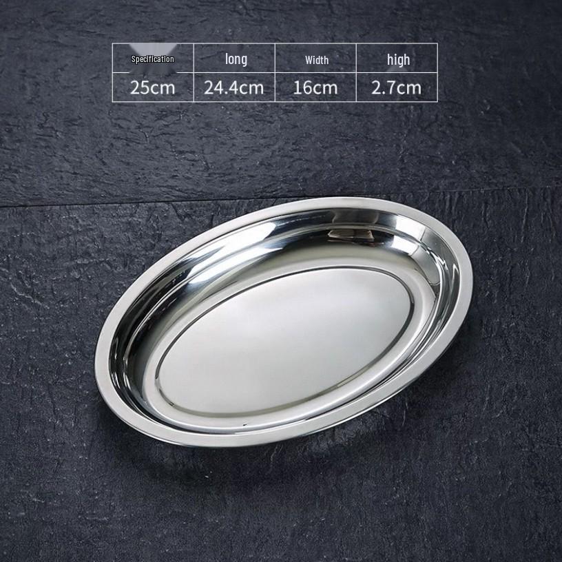 304 Stainless Steel Oval Fish Dish - Creative Steamed Fish Plate, Small Round Dish for Home Use