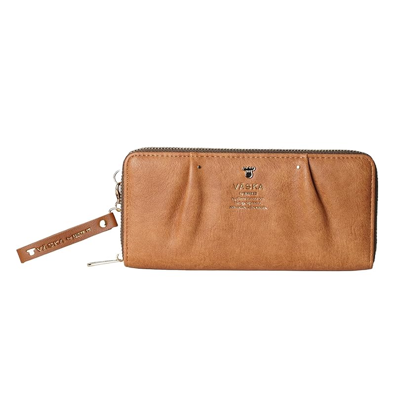 

[Mozu] VASKA wallet large capacity round zipper Synthetic leather with strap long wallet elk nordic VS-0321 by Roxy ladies long wallet camel