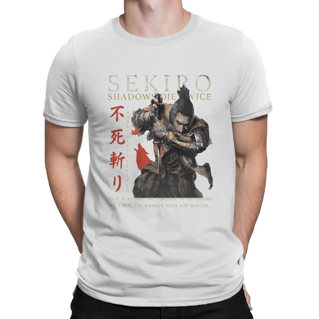 Sekiro Shadows Die Twice T Shirts for Men Pure Cotton Fun T-Shirt Round Neck DARK SOULS Tee Shirt Short Sleeve Clothing Printed