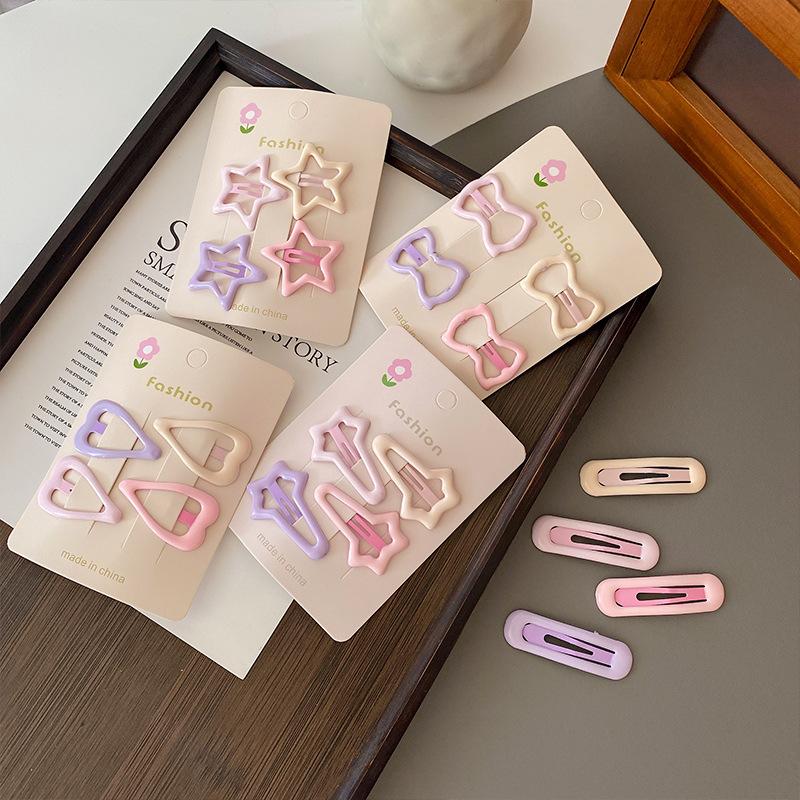 Children Lovely Hair Accessories 4pcs Set Cute Colorful Geometric Fashion Hair Clips Girls Hair Decoration Star Hair Clip Set