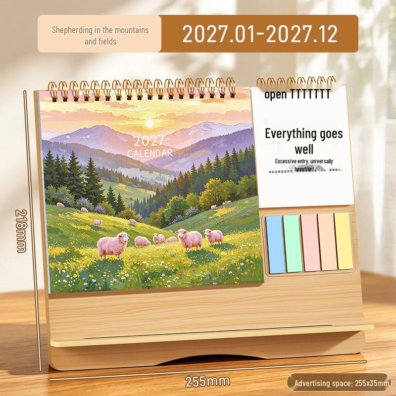 Inspirational Wooden Desk Calendar 2026 with Memo Pad - Customizable Creative Advertising Calendar