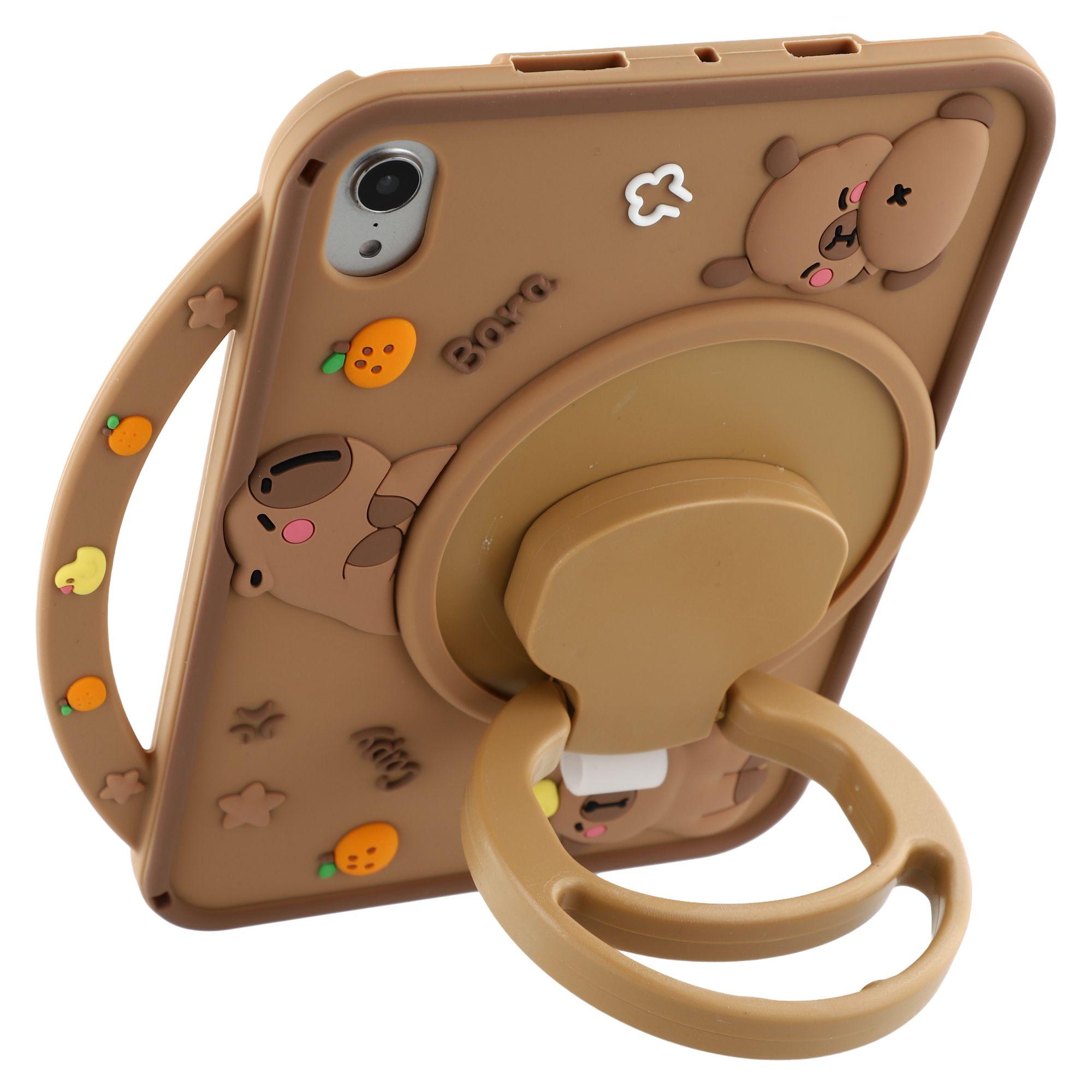 

For iPad mini (2024)/(2021) Silicone Case with Handle 360 Degree Rotating Kickstand Protective Cover Capybara Pattern Type A