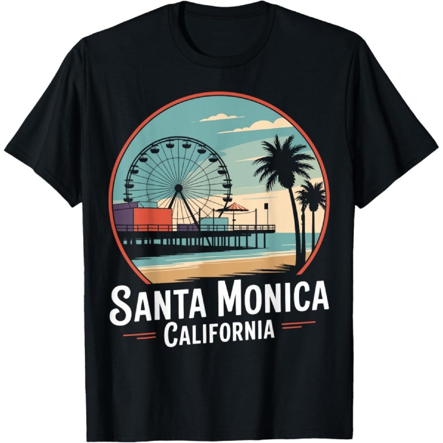Santa Monica Pier California Retro Beach Souvenir T-Shirt S