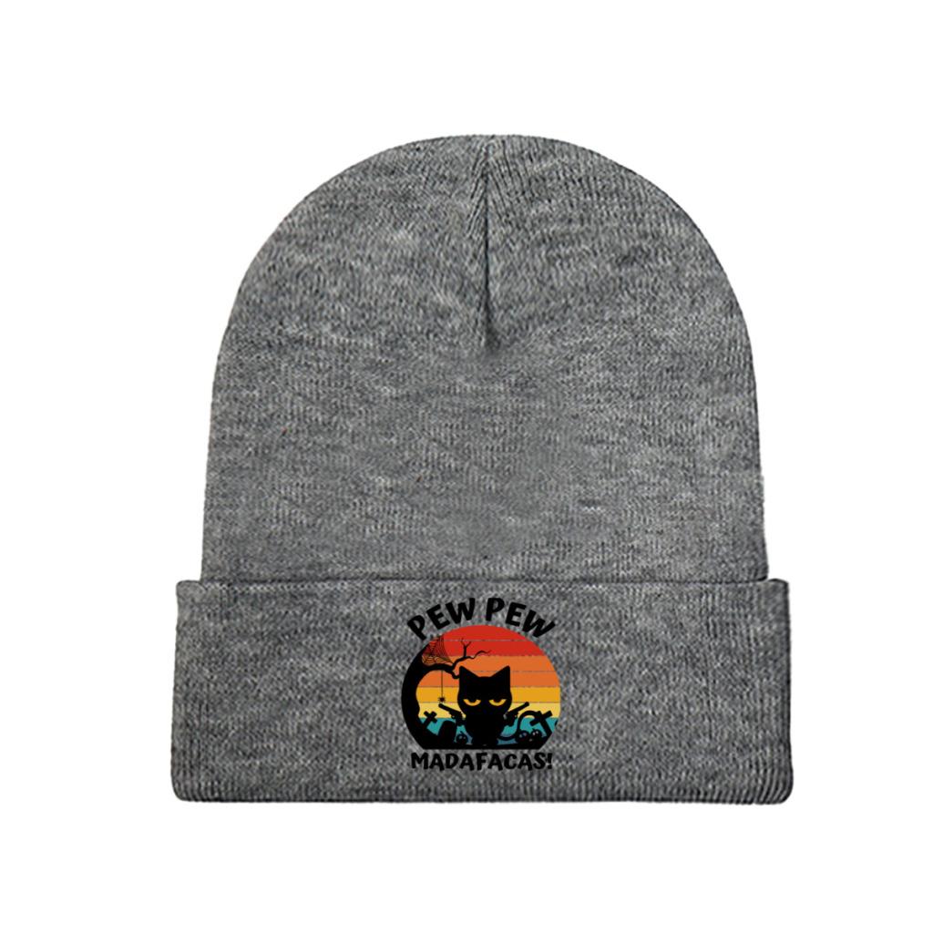 Pew Pew Madafakas tricot chapeau bonnet automne hiver chapeaux chaud hip-hop chat avec des armes à feu casquette unisexe femmes cadeau