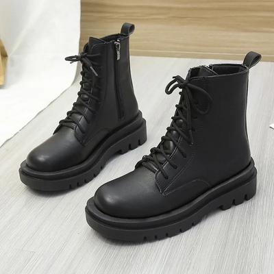 Botine de gleznă cu platformă din piele britanică la modă pentru femei, toamnă iarnă, cu talpă moale, pantofi de damă de designer, cizme casual la modă, de damă
