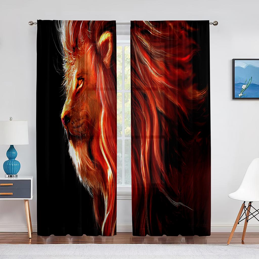 African Wild Animal Lion Couple Tulle Curtain for Home Living Room Window Decoration Bedroom Kitchen Modern Sheer Voile Curtains