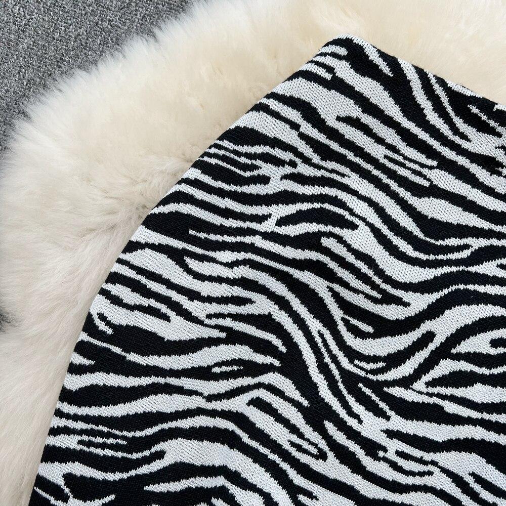 Koreaanse Zomer Zebra Print Gebreide Rok Vrouwen Hoge Taille Slanke A-Lijn Rok Veelzijdige Hip Wrap Rok Korte Rok