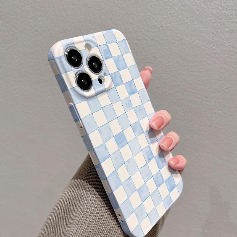 Grid Pattern Phone Case for iPhone 17 16e 16 15 14 13 12 11 Air Pro Max XS XR XSMax 6 7 8 Plus Glossy Film Hard PC Cover