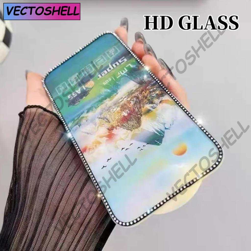 New Diamond Plated Tempered Glass For iphone 16 15 14 13 12 11 Pro Max 3D Stereoscopic Diamond Inlaid Anti peeping Matte Glass X