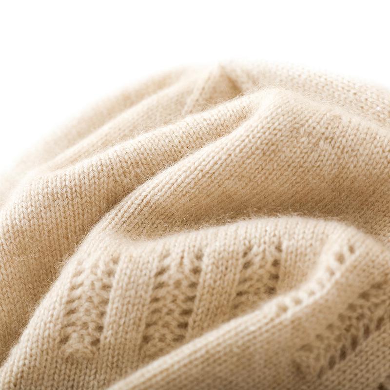 Kaschmir 2025 Frühling Unisex Einfarbige Dicke Warme Gerollte Kante Lochmuster Strickmütze Lässige Mütze