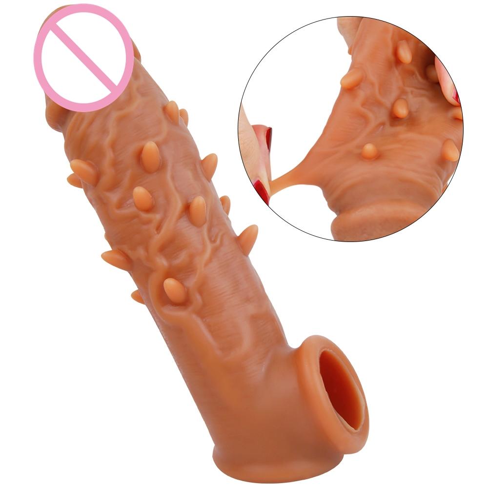 Realistic Penis Sleeve Extender Lifelike Cock Sleeve Dealy Extension Penis Ring Enlarger Male Masturbator Adult Sex Toys for Men