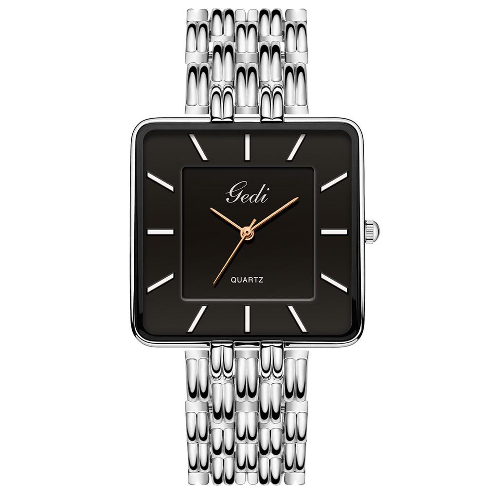 Gedi Retro Women's Square Dial Quartz Watch with Steel Band - Versatile Waterproof Wristwatch for Daily Commute and Work.