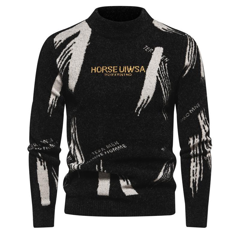 

Европейский и американский осенне-зимний свитер в полоску с круглым вырезом, мужской теплый вязаный свитер, модный повседневный внутренний пуловер 4XL чёрный