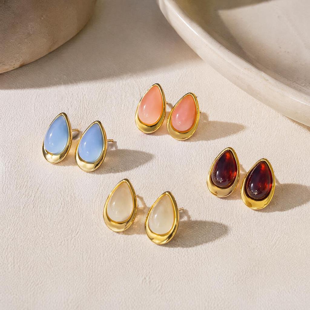 Colorful Resin Oval Teardrop Stud Earrings - Versatile Sweet Niche Design