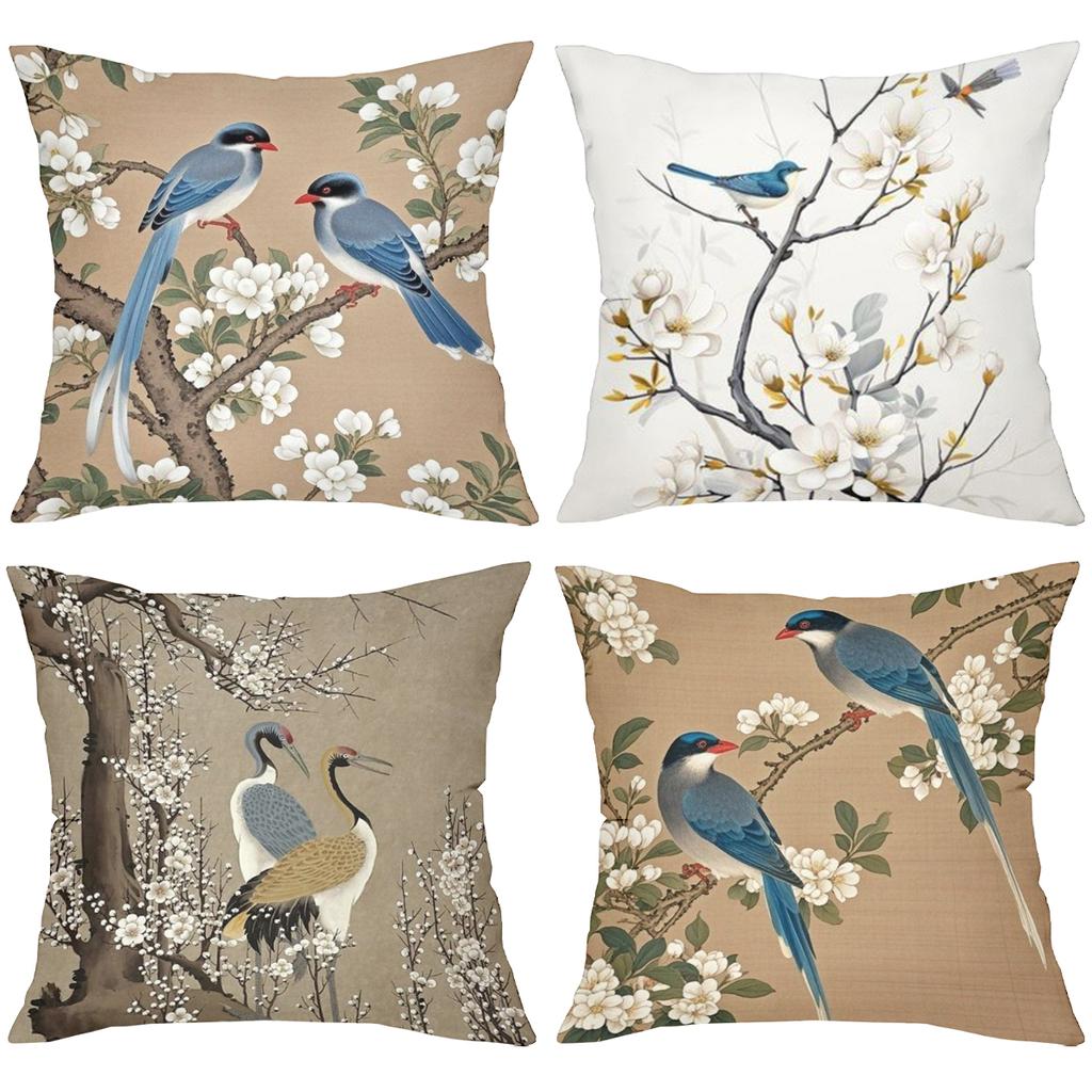 Birds and Blossoms Pattern Decorative Throw Pillow Polyester pillowcase, sofa decorative cushion cov Headboard Pillow