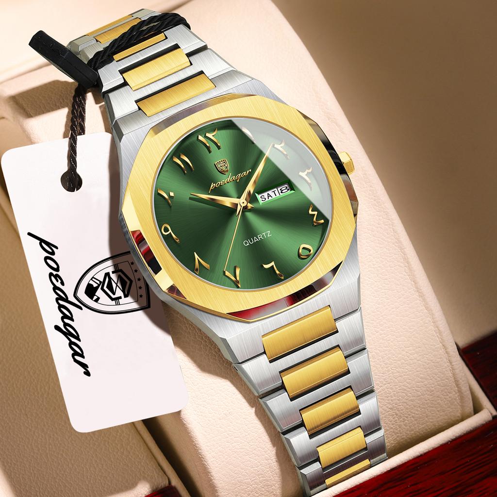 POEDAGAR Elegant Woman Clock Date Week Waterproof Casual Ladies Wristwatch Quartz Stainless Steel Fashion Watches