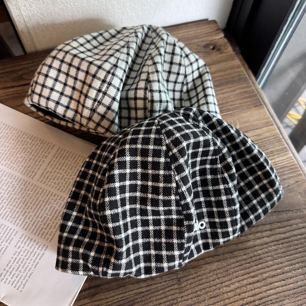 Clashing Color Grid Artistic Vintage Beret Hat Geometric Elements Spring Women